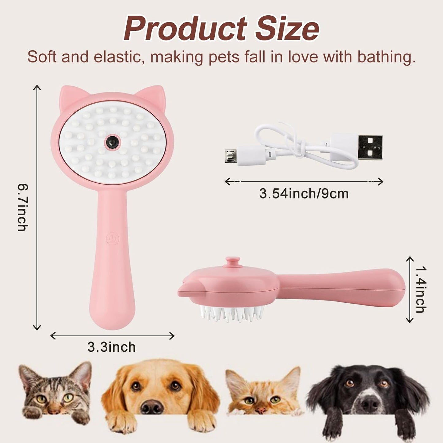 Hair Cleaning Brush With Mist Multifunctional Cat Grooming Brush Rechargeable Self Cleaning Slicker Brush