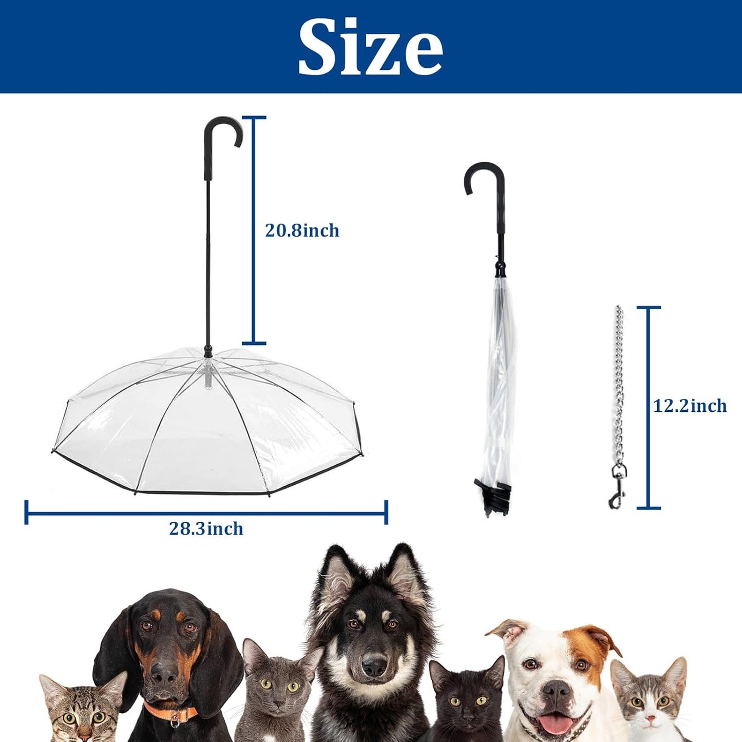 Dog's Transparent Umbrella With Traction Chain Removable Umbrella