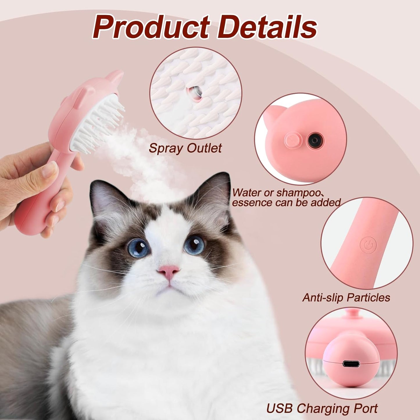 Hair Cleaning Brush With Mist Multifunctional Cat Grooming Brush Rechargeable Self Cleaning Slicker Brush