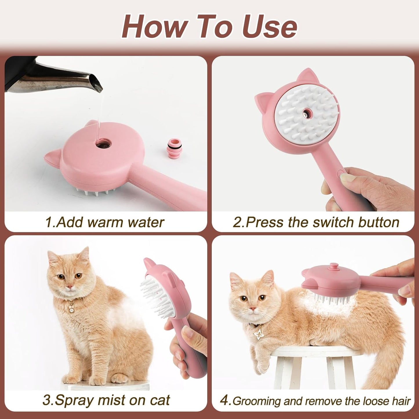 Hair Cleaning Brush With Mist Multifunctional Cat Grooming Brush Rechargeable Self Cleaning Slicker Brush
