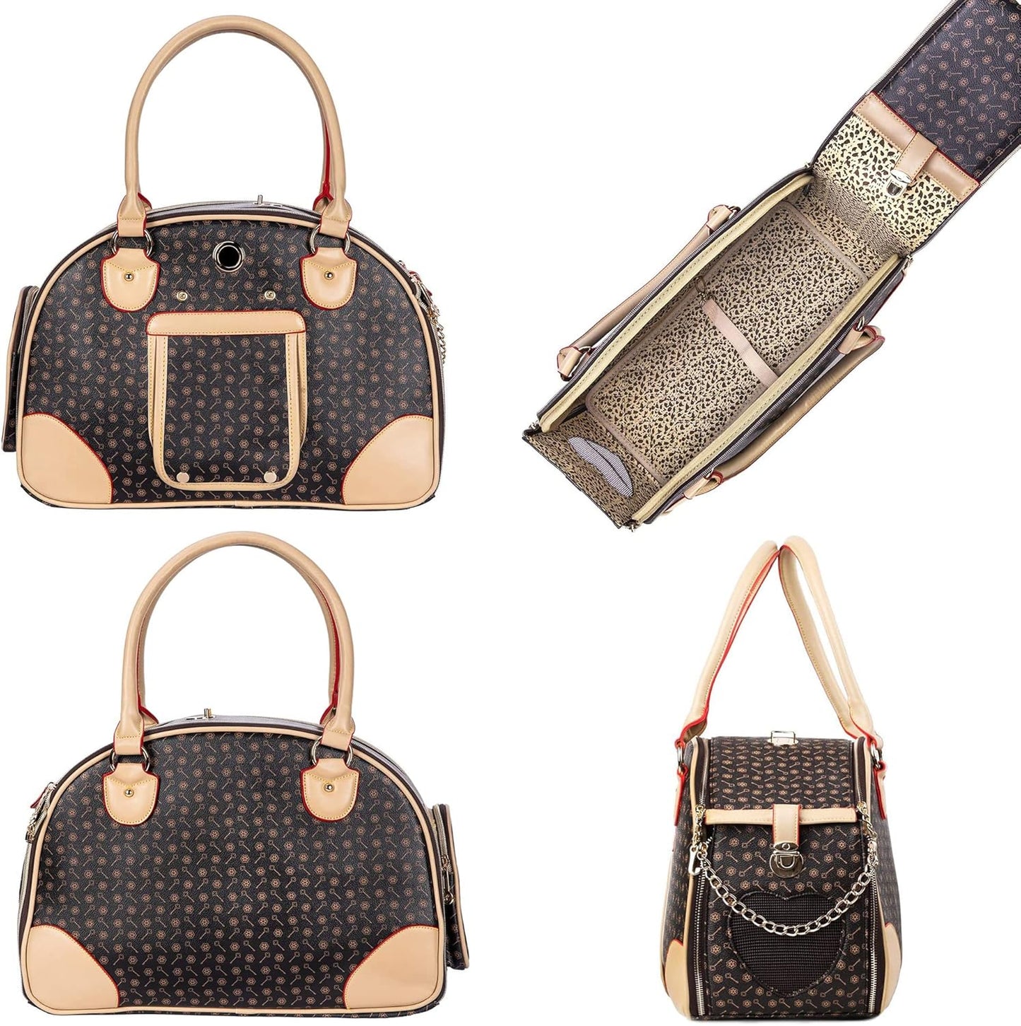 Luxury Pet Carrier Bag, Waterproof Premium PU Leather Carrying Handbag for Outdoor Travel Walking and Hiking