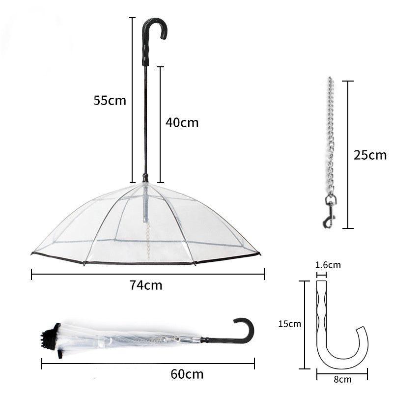 Dog's Transparent Umbrella With Traction Chain Removable Umbrella