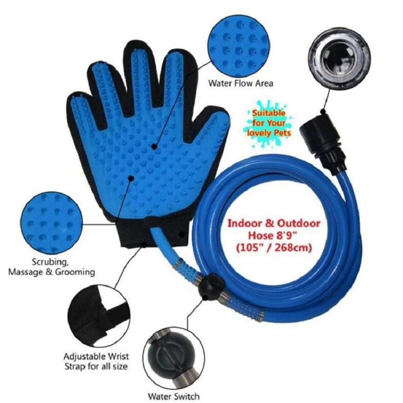 Pet Bathing Tool - Glove Sprayer & Scrubber in One with Adjustable Water Pressure