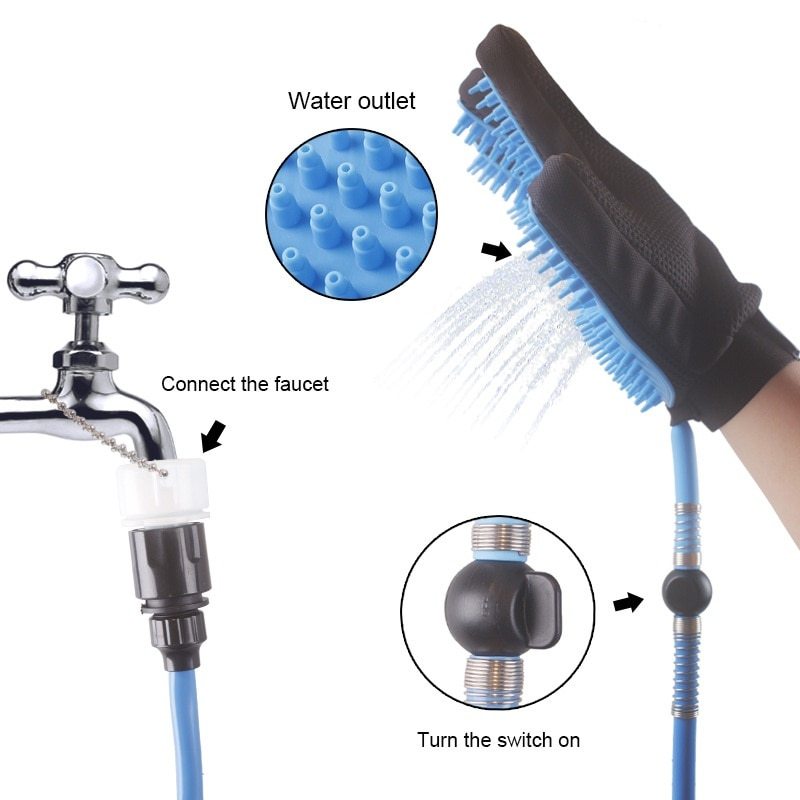 Pet Bathing Tool - Glove Sprayer & Scrubber in One with Adjustable Water Pressure