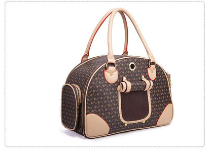 Luxury Pet Carrier Bag, Waterproof Premium PU Leather Carrying Handbag for Outdoor Travel Walking and Hiking
