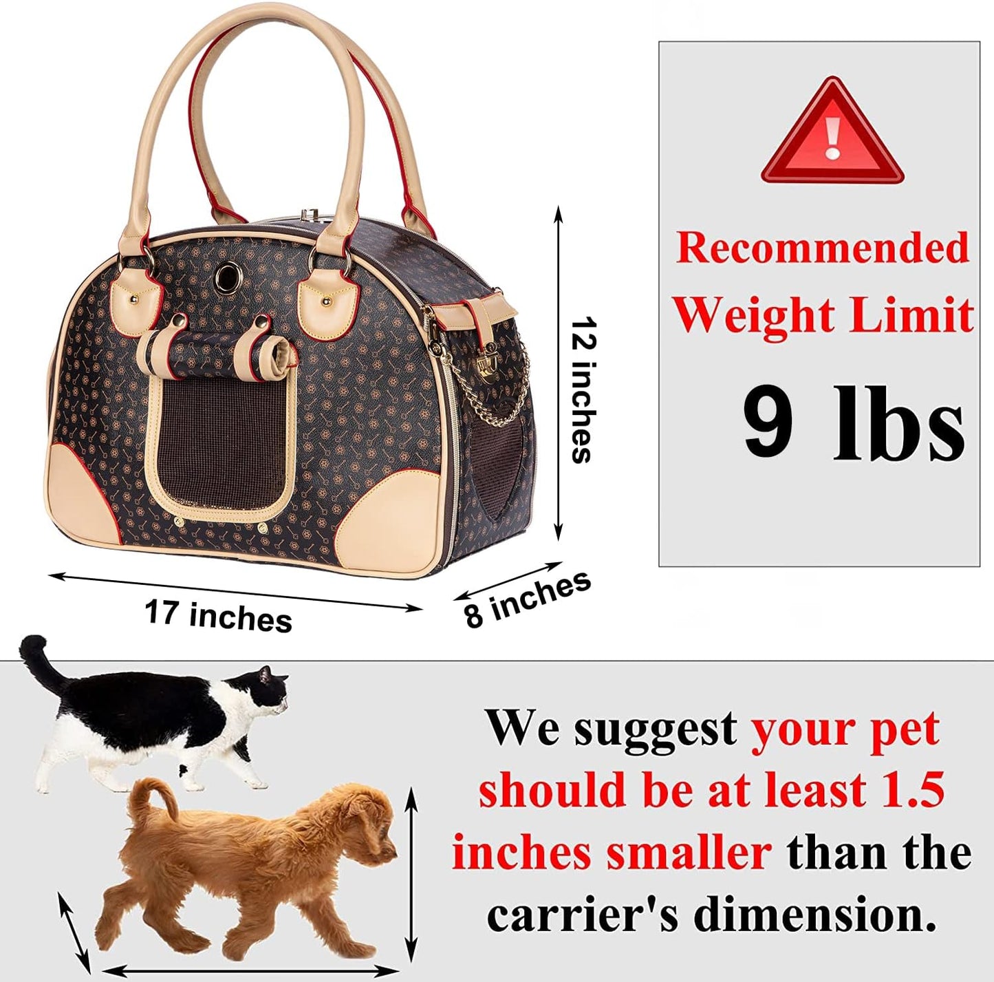 Luxury Pet Carrier Bag, Waterproof Premium PU Leather Carrying Handbag for Outdoor Travel Walking and Hiking