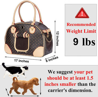 Luxury Pet Carrier Bag, Waterproof Premium PU Leather Carrying Handbag for Outdoor Travel Walking and Hiking