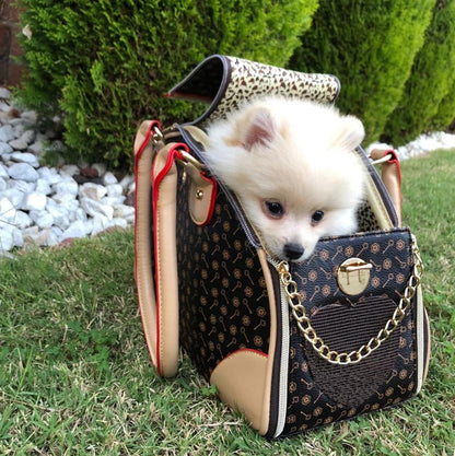 Luxury Pet Carrier Bag, Waterproof Premium PU Leather Carrying Handbag for Outdoor Travel Walking and Hiking