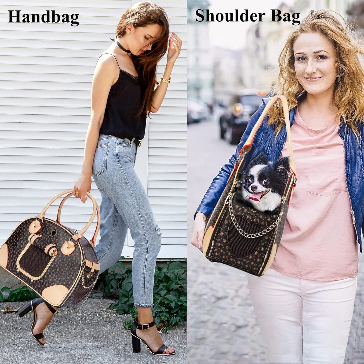 Luxury Pet Carrier Bag, Waterproof Premium PU Leather Carrying Handbag for Outdoor Travel Walking and Hiking