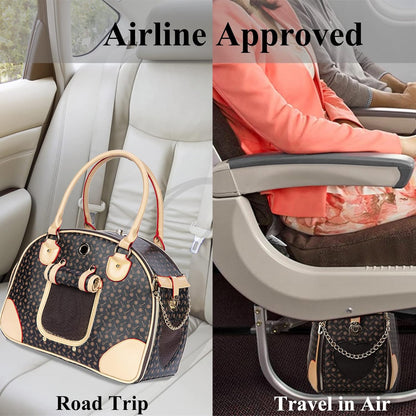 Luxury Pet Carrier Bag, Waterproof Premium PU Leather Carrying Handbag for Outdoor Travel Walking and Hiking