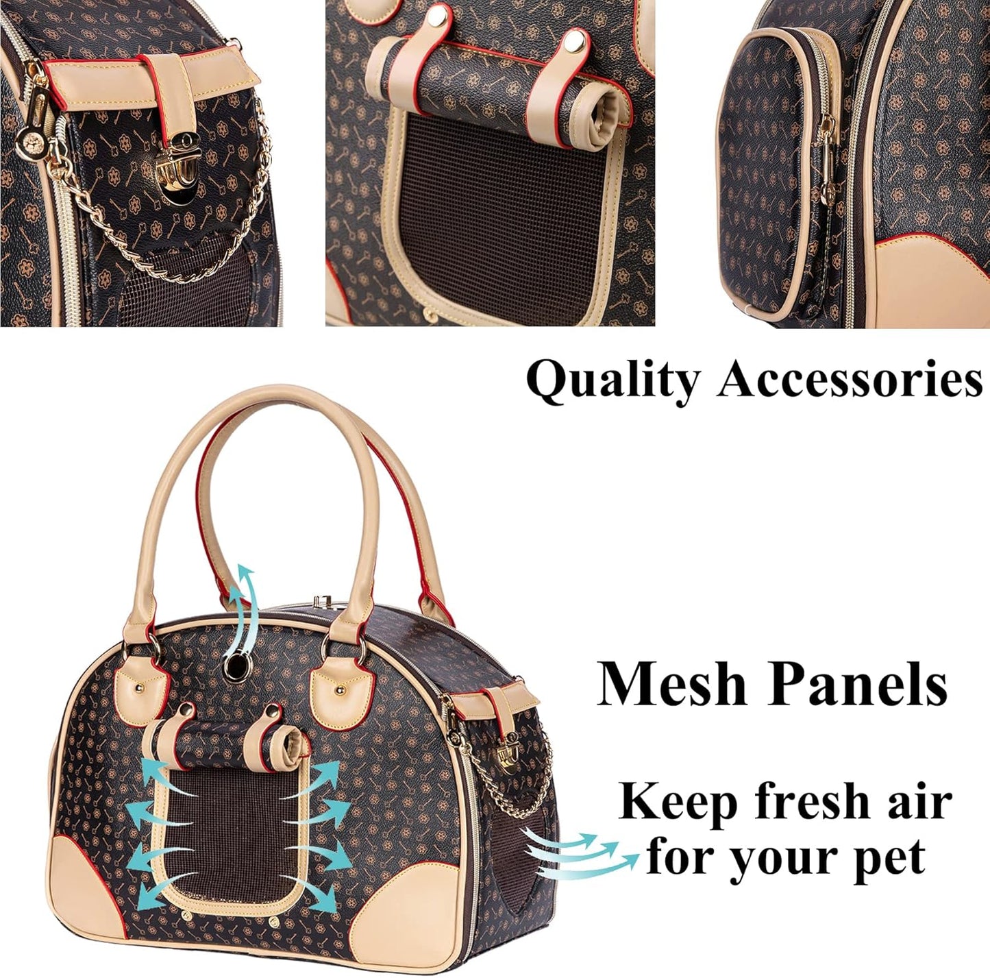 Luxury Pet Carrier Bag, Waterproof Premium PU Leather Carrying Handbag for Outdoor Travel Walking and Hiking