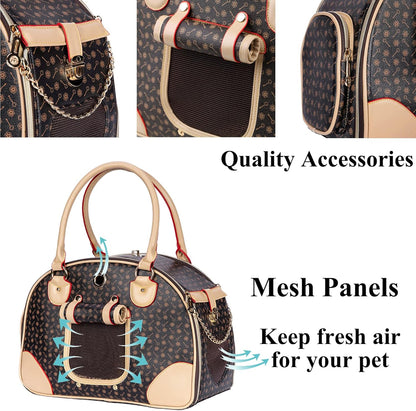 Luxury Pet Carrier Bag, Waterproof Premium PU Leather Carrying Handbag for Outdoor Travel Walking and Hiking