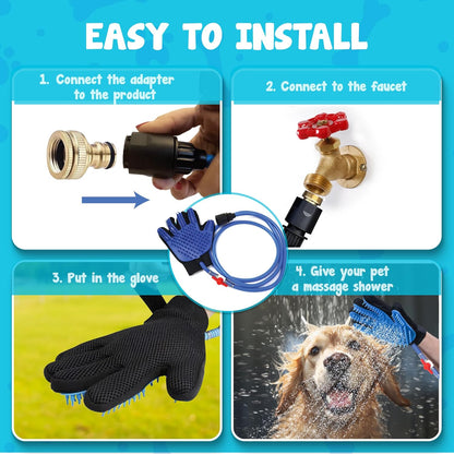 Pet Bathing Tool - Glove Sprayer & Scrubber in One with Adjustable Water Pressure