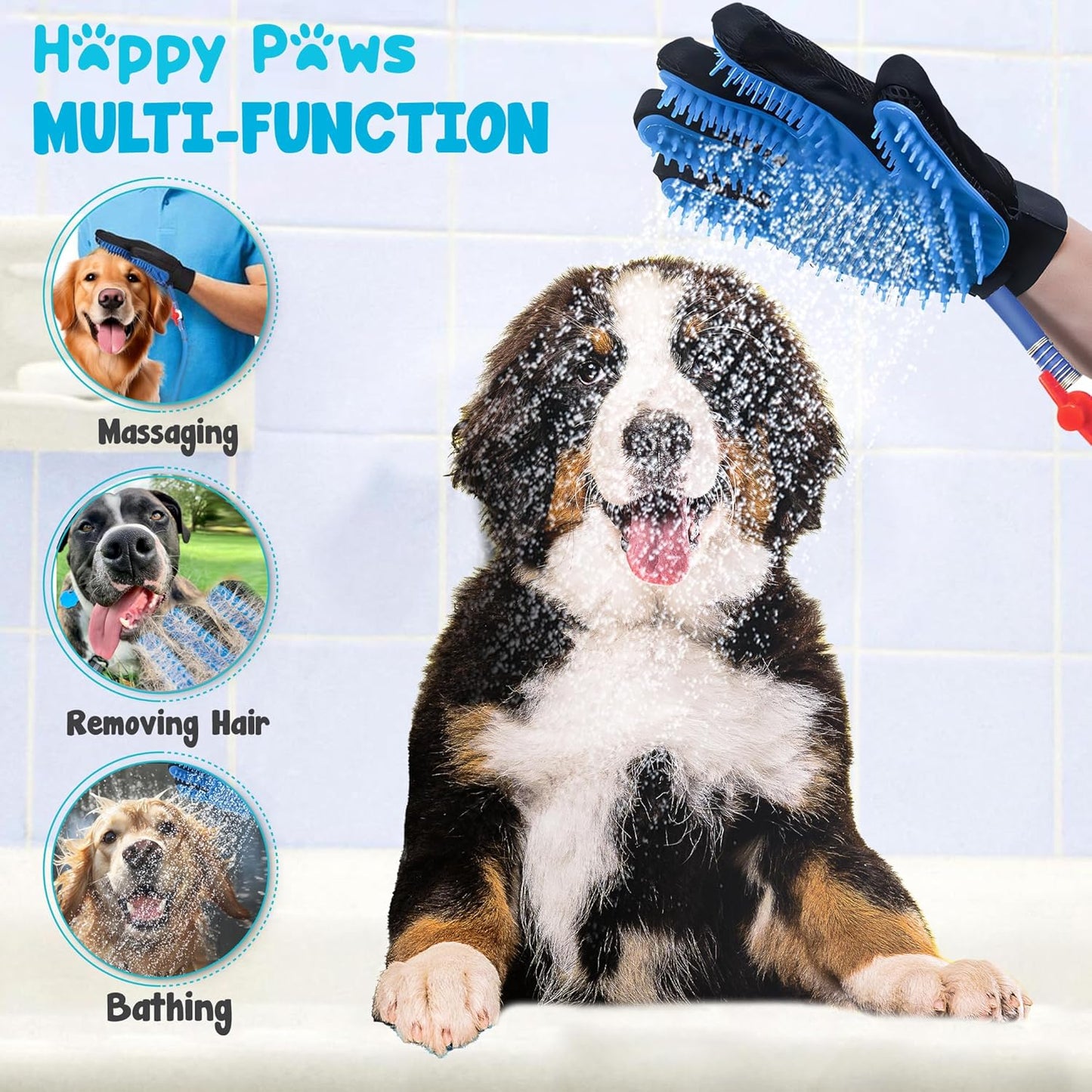 Pet Bathing Tool - Glove Sprayer & Scrubber in One with Adjustable Water Pressure