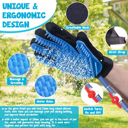 Pet Bathing Tool - Glove Sprayer & Scrubber in One with Adjustable Water Pressure