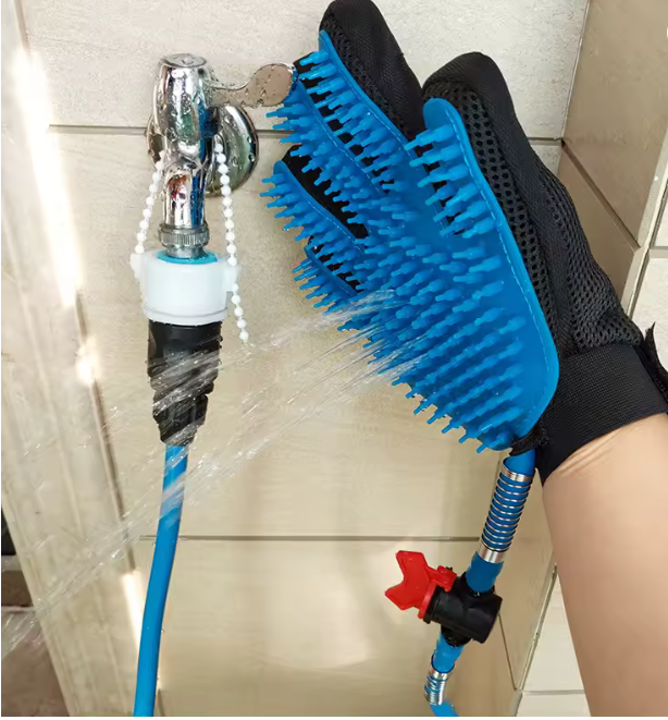 Pet Bathing Tool - Glove Sprayer & Scrubber in One with Adjustable Water Pressure