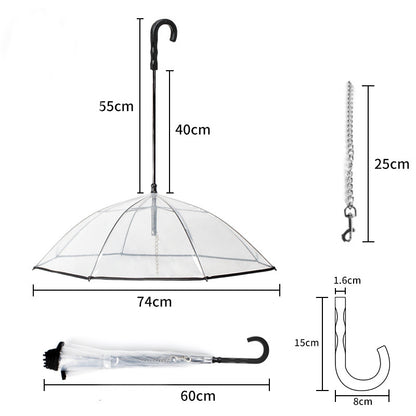 Dog's Transparent Umbrella With Traction Chain Removable Umbrella
